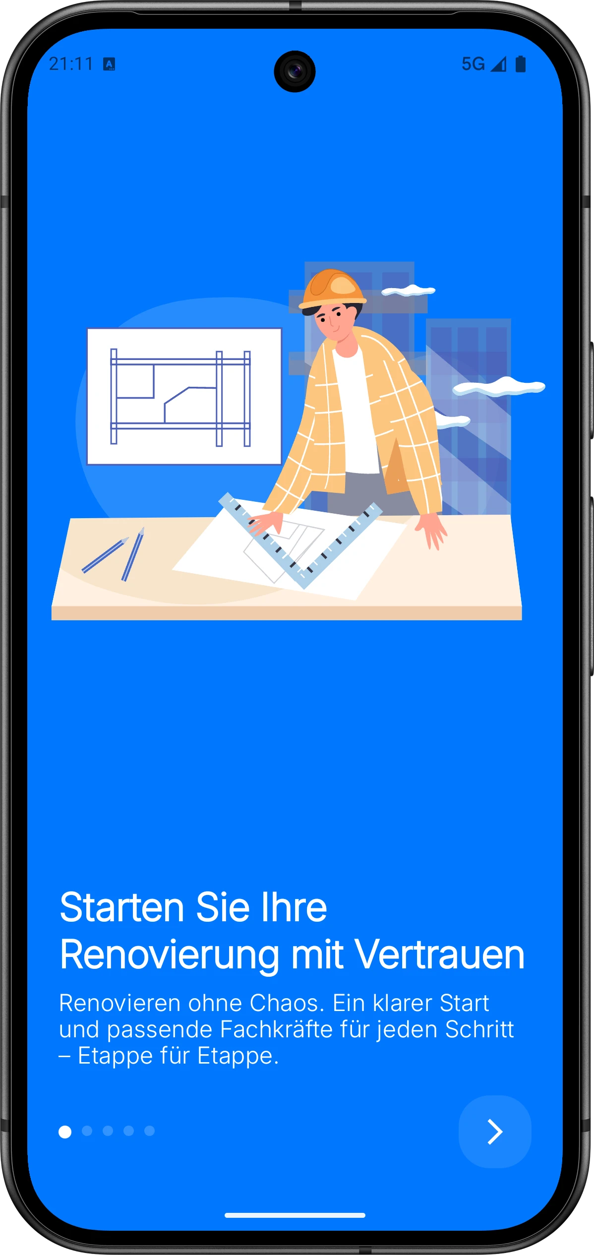 Schnittstelle des Startbildschirms der Re:Build-App