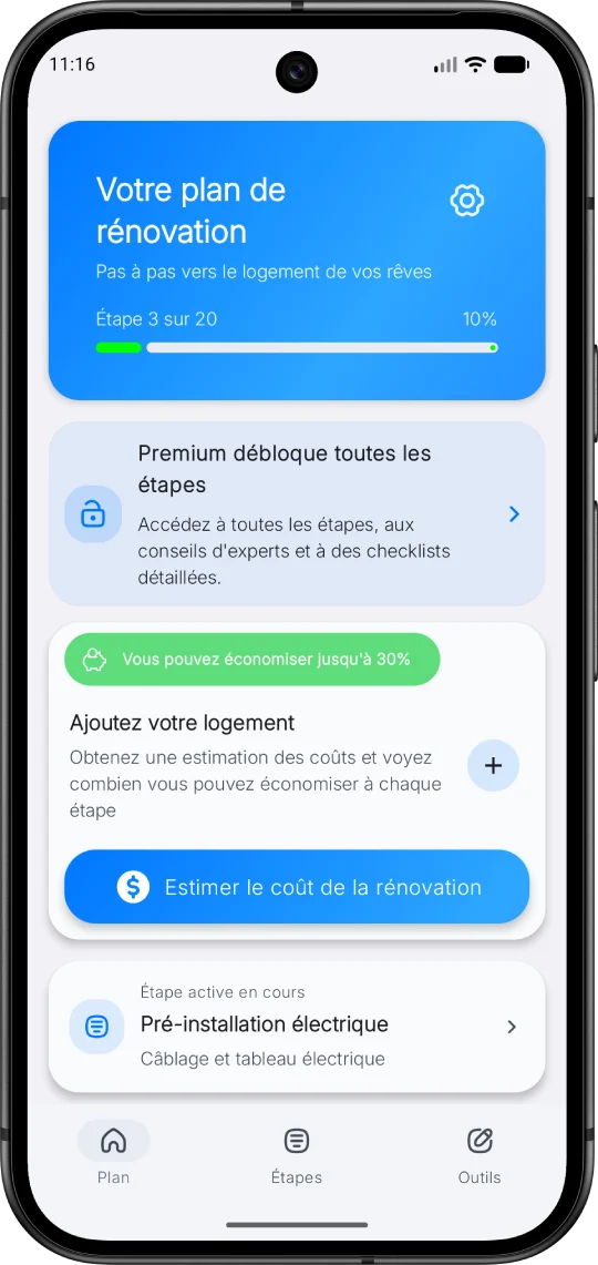 Écran Re:Build de suivi de l'avancement des travaux