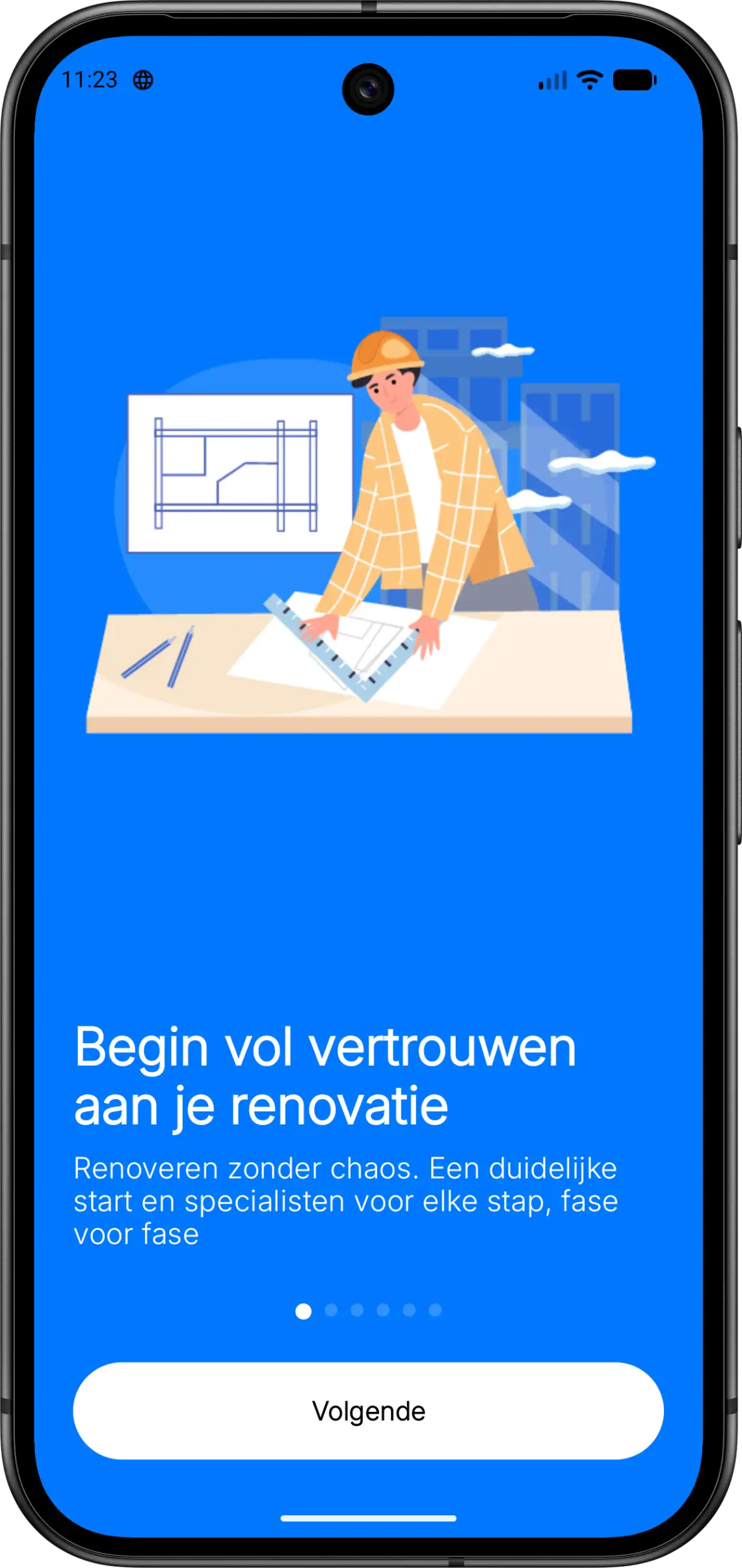 Startscherm van de Re:Build-app voor renovatieplanning