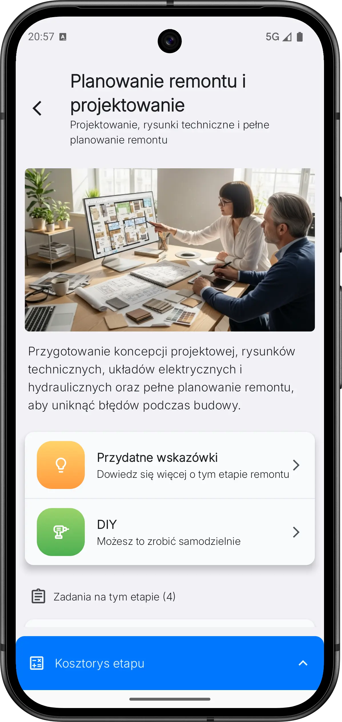 Interfejs planowania etapu remontu